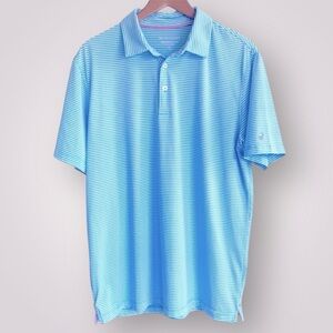 MICHEL ROUEN Performance Striped Polo Shirt‎ | Aqua & White | Size Large